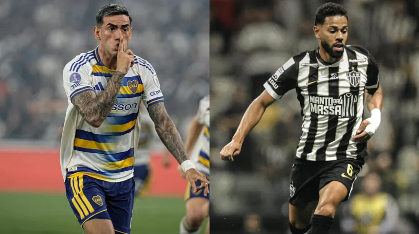 Un jugador de Boca Juniors y otro de Atlético Mineiro en acción.