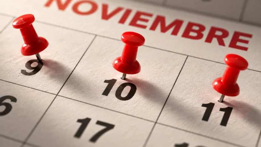 Calendario de noviembre con los días 9, 10 y 11 señalados.