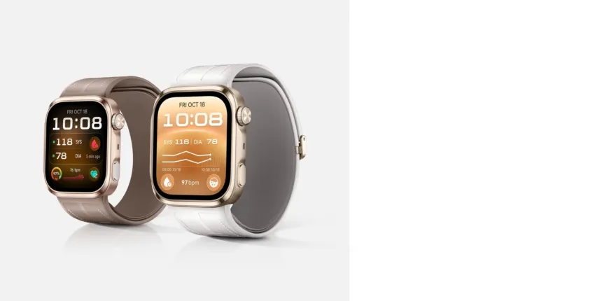 Dos relojes inteligentes muestran datos de presión arterial y pulso.