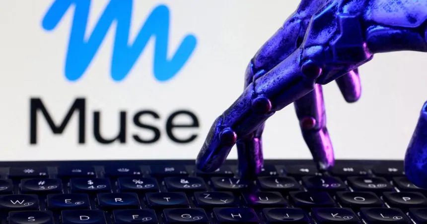 Una mano robótica sobre un teclado junto al nombre Muse.