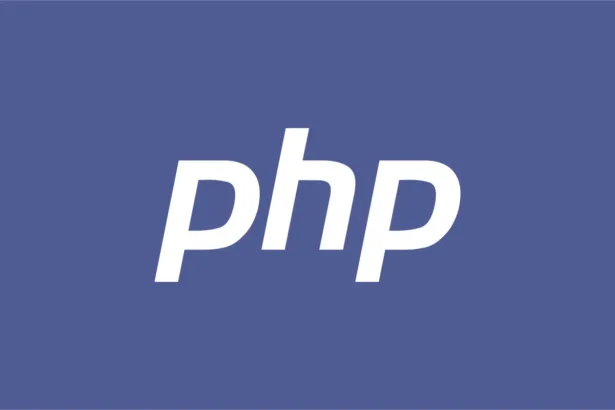 Logotipo blanco de PHP sobre fondo azul violáceo.