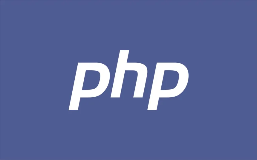 Logotipo blanco de PHP sobre fondo azul violáceo.