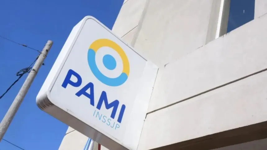 Cartel de PAMI en el frente de una oficina
