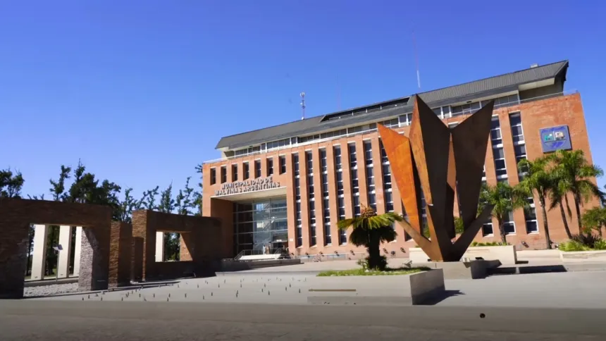 El Palacio Municipal de Malvinas Argentinas, visto desde la plaza que está frente al edificio.