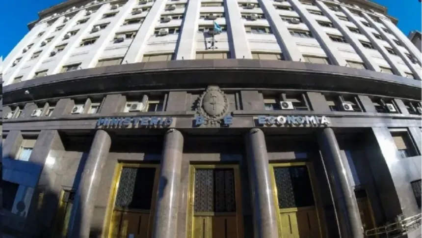 Fachada del Ministerio de Economía y escudo nacional sobre la entrada.