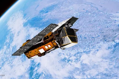 Ilustración del telescopio espacial Swift orbitando sobre la Tierra.