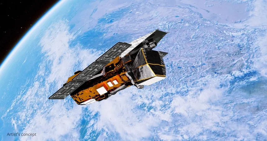 Ilustración del telescopio espacial Swift orbitando sobre la Tierra.