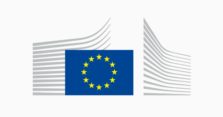 Bandera de la Unión Europea frente a la fachada de la Comisión Europea.