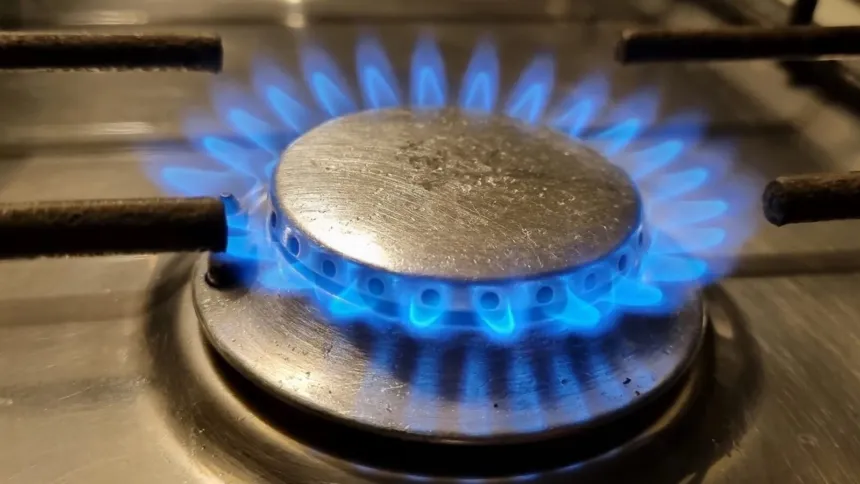 Hornalla de cocina encendida con una llama azul.